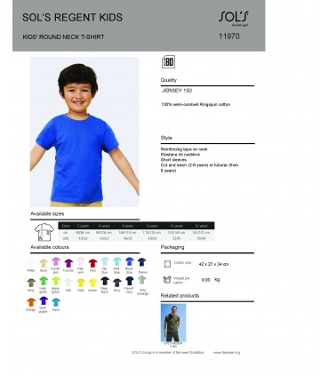 Lasten T-paita "Sol's Regent Fit", kapeampi leikkaus