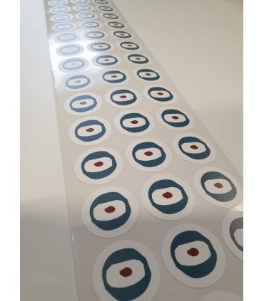 Round stickers with the company logo