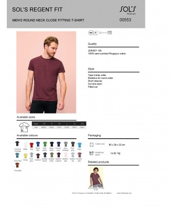 T-shirt for men "Sol`s Regent Fit", narrower cut